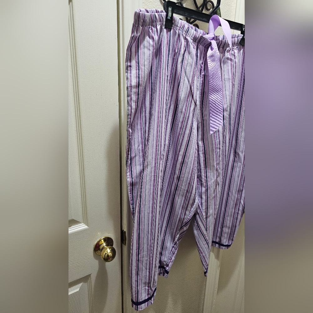 Womens 3X Purple Drawstring Striped Pajama Cropped Pants Cool Cotton Blend EUC - Picture 3 of 12